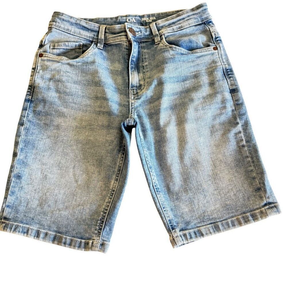 C & A Slim Blue Denim Boys Adjustable  Waist Fly Jeans Shorts Sz 13 #2494
